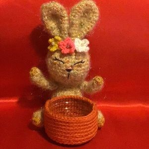 Handmade bunny amigurumi caddy